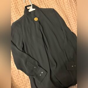 Babaton Dark Green Blouse with Gold Button